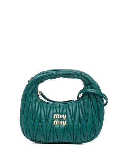 Pre-owned Miu Miu 2010-2024 Mini Nappa Matelasse Wander Bag Satchel In Green