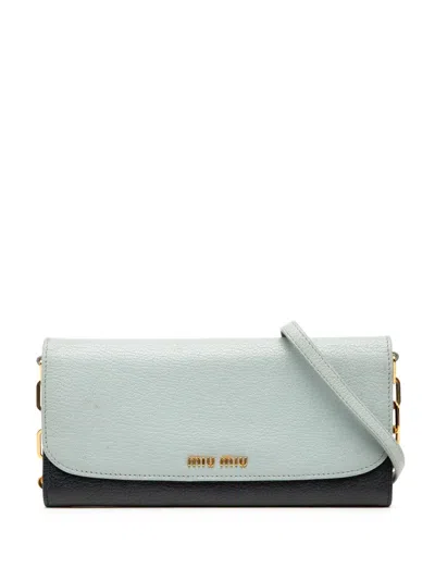 Pre-owned Miu Miu 2010-2025 Bicolor Goatskin Madras Wallet On Chain Crossbody Bag In Blue