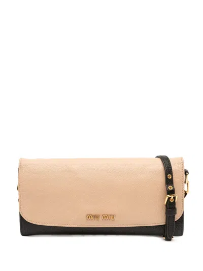 Pre-owned Miu Miu 2010-2025 Bicolor Leather Wallet On Chain Crossbody Bag In Brown