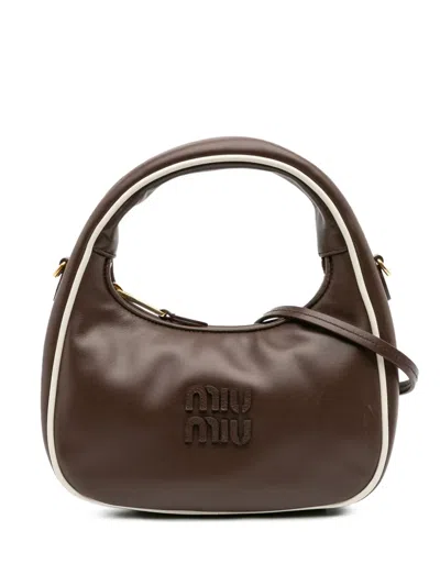 Pre-owned Miu Miu 2010-2025 Bicolor Leather Wander Bag Satchel In Brown
