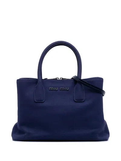 Pre-owned Miu Miu 2010-2025 Canvas Convertible Tote Satchel In Blue