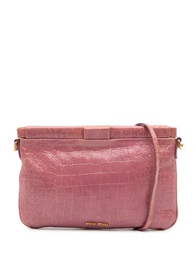 Pre-owned Miu Miu 2010-2025 Croc Embossed Crackle Patent Crossbody Bag In Pink