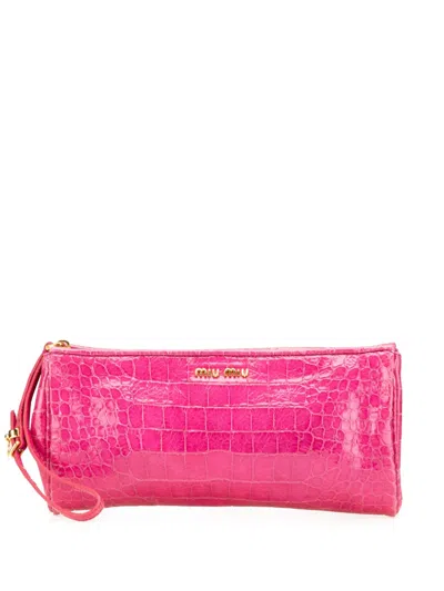 Pre-owned Miu Miu 2010-2025 Croc Embossed Patent Wristlet Clutch Bag