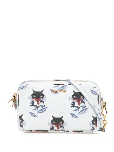Pre-owned Miu Miu 2010-2025 Goatskin Madras Cat Print Double Zip Crossbody Bag