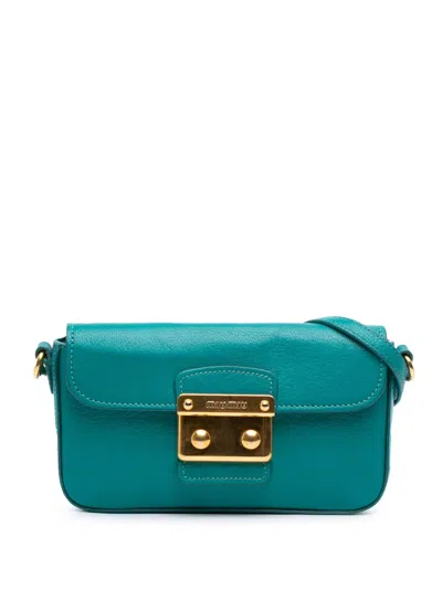 Pre-owned Miu Miu 2010-2025 Goatskin Madras Crossbody Bag In Blue