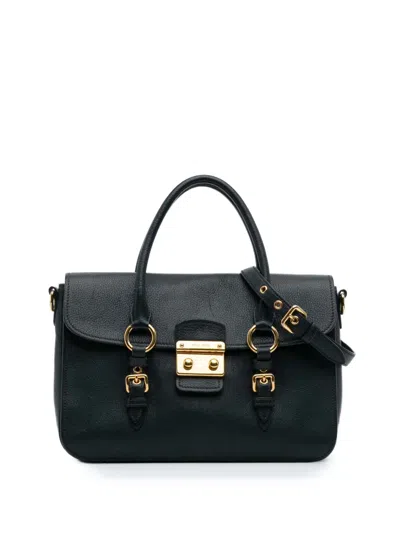 Pre-owned Miu Miu 2010-2025 Goatskin Madras Flap Satchel In Blue