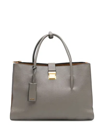Pre-owned Miu Miu 2010-2025 Goatskin Madras Push Lock Tote Satchel In Gray