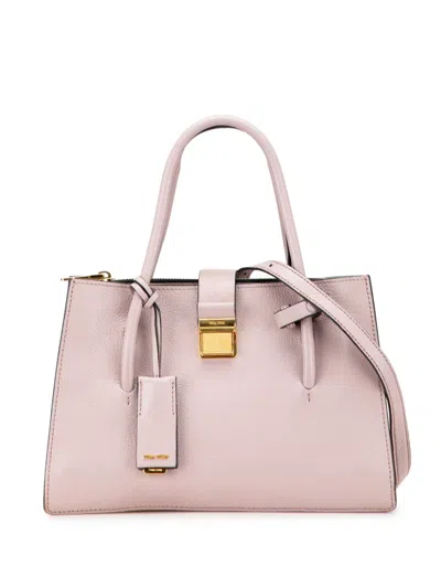 Pre-owned Miu Miu 2010-2025 Goatskin Madras Push Lock Tote Satchel In Pink