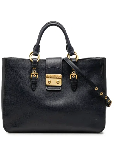 Pre-owned Miu Miu 2010-2025 Goatskin Madras Satchel In Black