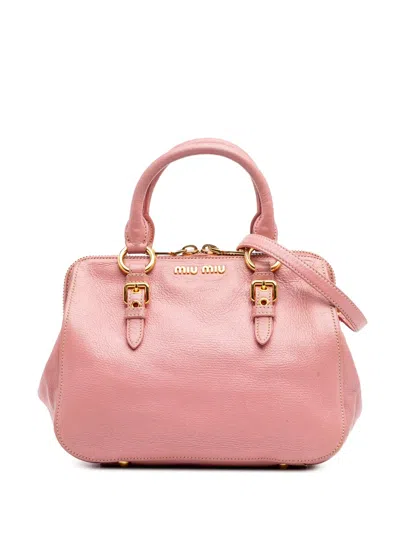 Pre-owned Miu Miu 2010-2025 Goatskin Madras Satchel In Pink