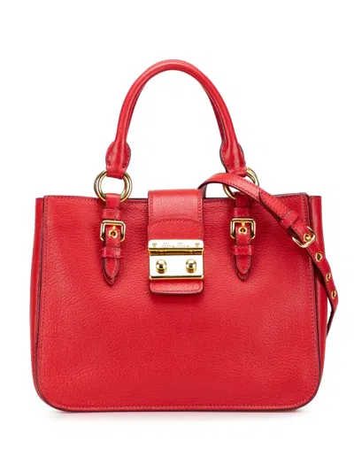 Pre-owned Miu Miu 2010-2025 Goatskin Madras Satchel In Red