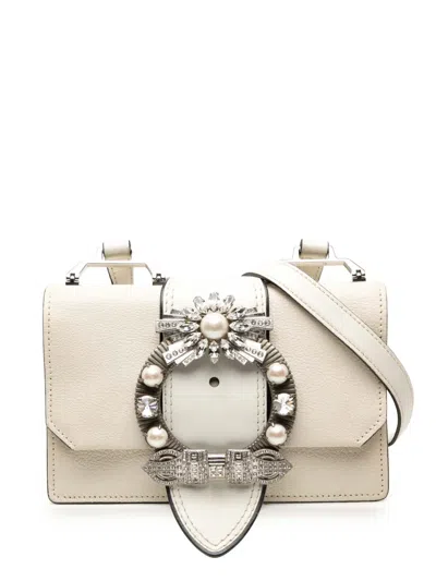 Pre-owned Miu Miu 2010-2025 Goatskin Madras Soft Calf Crystal Embellished Crossbody Bag In White
