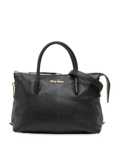 Pre-owned Miu Miu 2010-2025 Goatskin Madras Zip Satchel In Black