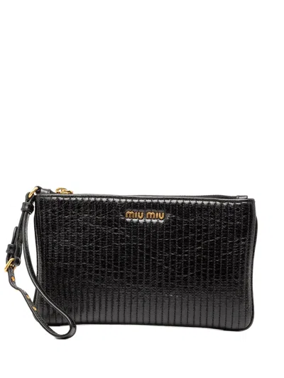 Pre-owned Miu Miu 2010-2025 Matelasse Lambskin Clutch Bag In Black