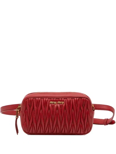Pre-owned Miu Miu 2010-2025 Matelasse Leather Belt Bag In Red