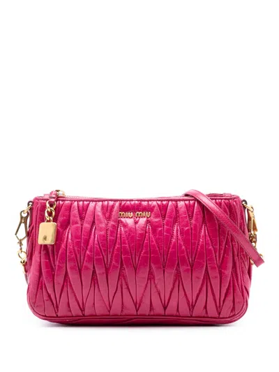 Pre-owned Miu Miu 2010-2025 Matelasse Leather Shoulder Bag In Pink
