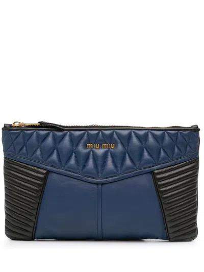 Pre-owned Miu Miu 2010-2025 Matelasse Nappa Biker Clutch Bag In Black