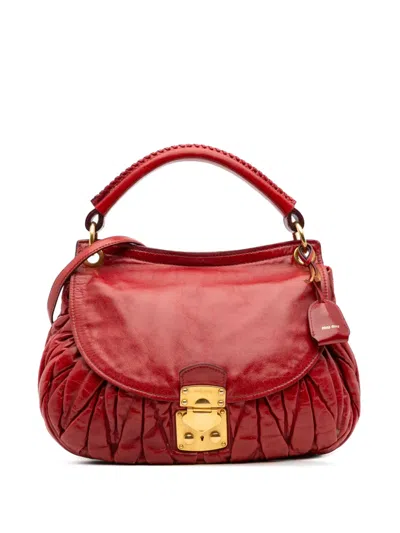 Pre-owned Miu Miu 2010-2025 Matelasse Nappa Coffer Satchel In Red