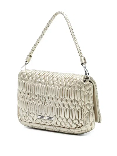 Pre-owned Miu Miu 2010-2025 Matelasse Nappa Crystal Chain Satchel In Gold