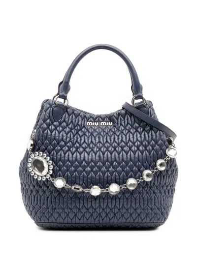 Pre-owned Miu Miu 2010-2025 Matelasse Nappa Crystal Satchel In Blue