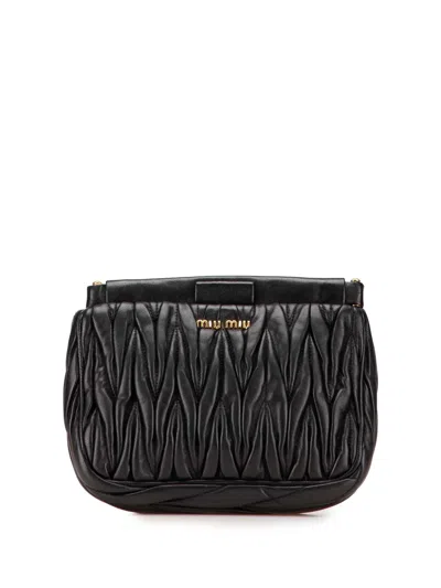 Pre-owned Miu Miu 2010-2025 Matelasse Nappa Pouch In Black