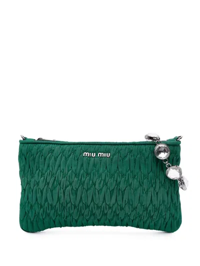 Pre-owned Miu Miu 2010-2025 Matelasse Nylon Crystal Chain Crossbody Bag