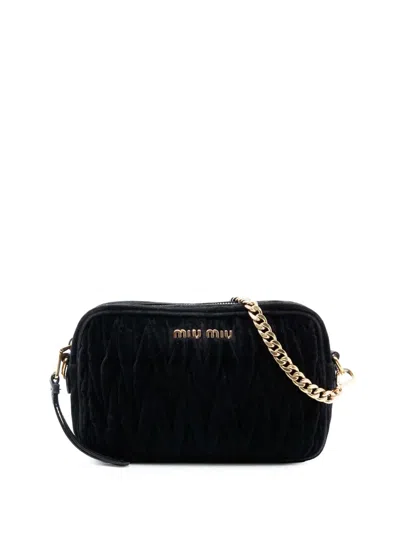 Pre-owned Miu Miu 2010-2025 Matelasse Velvet Camera Crossbody Bag In Black