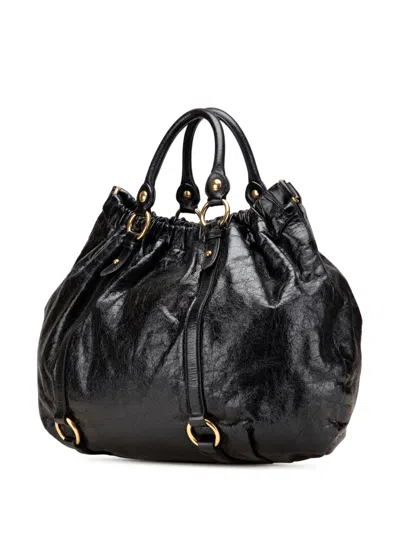 Pre-owned Miu Miu 2010-2025 Medium Vitello Shine Leather Gathered Hobo Satchel In Black