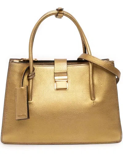 Pre-owned Miu Miu 2010-2025 Metallic Goatskin Madras Satchel In Gold