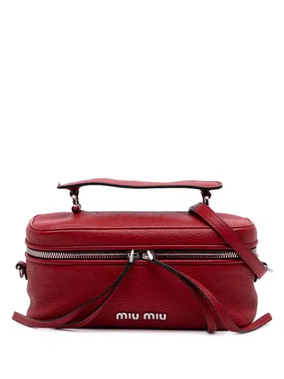 Pre-owned Miu Miu 2010-2025 Mini Goatskin Madras Top Handle Vanity Case Satchel In Red