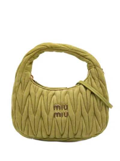 Pre-owned Miu Miu 2010-2025 Mini Matelasse Suede Wander Bag Satchel In Green
