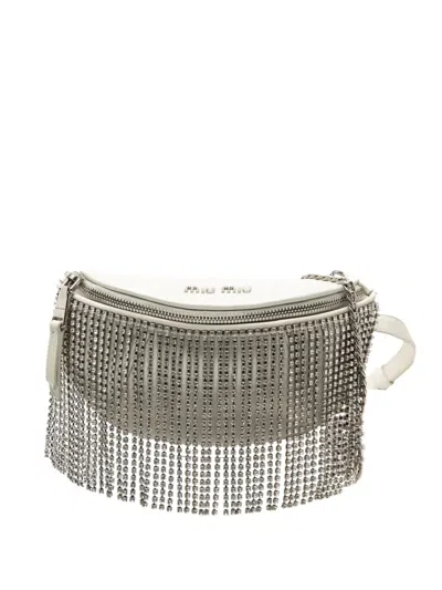 Pre-owned Miu Miu 2010-2025 Nappa Crystal Fringe Convertible Belt Bag Satchel In White