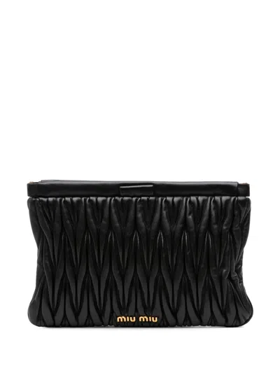 Pre-owned Miu Miu 2010-2025 Nappa Matelasse Frame Clutch Bag In Black