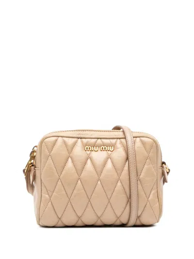 Pre-owned Miu Miu 2010-2025 Quilted Leather Double Zip Camera Bag Crossbody Bag In Brown
