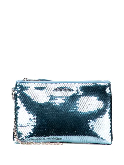 Pre-owned Miu Miu 2010-2025 Sequin Clutch Bag In Blue