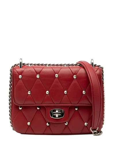 Pre-owned Miu Miu 2010-2025 Studded Matelasse Leather Crossbody Bag In Red