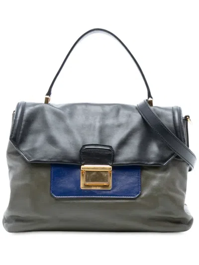Pre-owned Miu Miu 2010-2025 Tricolor Vitello Soft Flap Handbag Satchel In Brown