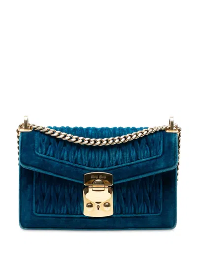 Pre-owned Miu Miu 2010-2025 Velluto Matelasse Confidential Chain Crossbody Bag In Blue