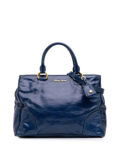 Pre-owned Miu Miu 2010-2025 Vitello Shine Satchel In Blue