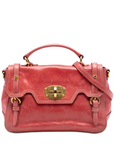 Pre-owned Miu Miu 2010-2026 Distressed Leather Turnlock Satchel In Pink