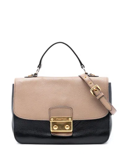 Pre-owned Miu Miu 2010-2026 Goatskin Madras Satchel In Brown