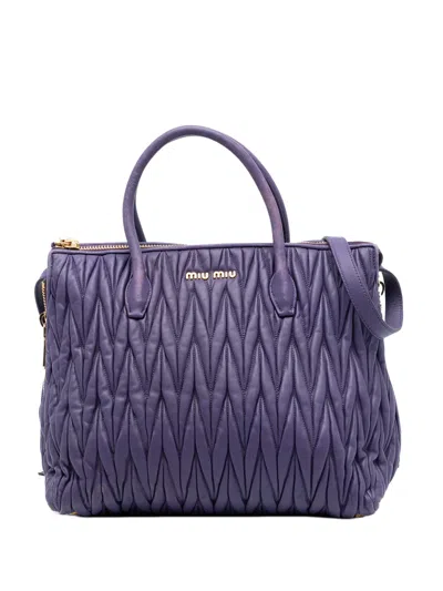 Pre-owned Miu Miu 2010-2026 Matelasse Lambskin Satchel In Purple