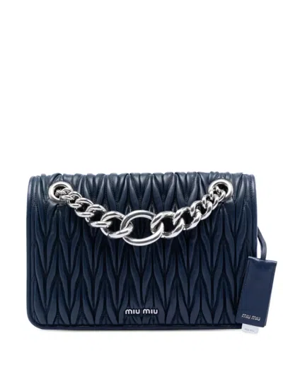 Pre-owned Miu Miu 2010-2026 Matelasse Nappa Club Shoulder Bag In Blue