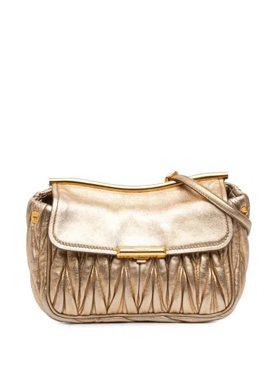 Pre-owned Miu Miu 2010-2026 Metallic Matelasse Nappa Flap Crossbody Bag In Gold