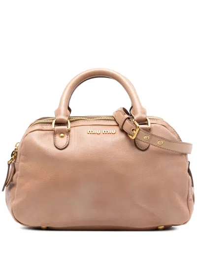 Pre-owned Miu Miu 2010-2026 Vitello Double Zip Bowling Bag Satchel In Brown