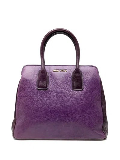 Pre-owned Miu Miu 2010-2026 Vitello Lux Distressed Leather Top Handle Bag Satchel In Purple