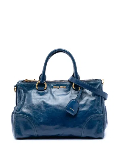 Pre-owned Miu Miu 2010-2026 Vitello Shine Double Zip Satchel In Blue