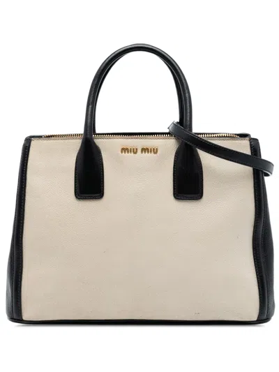 Pre-owned Miu Miu 2010 Bicolor Madras Goatskin Satchel In White