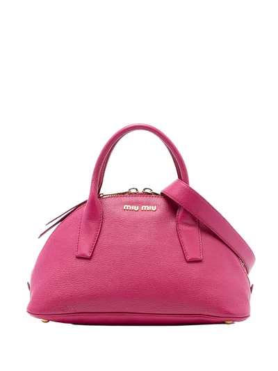 Pre-owned Miu Miu 2010 Goatskin Madras Bowling Bag Satchel In Pink
