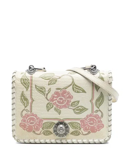 Pre-owned Miu Miu 2010 Goatskin Madras Floral Embossed Crossbody Bag In White
